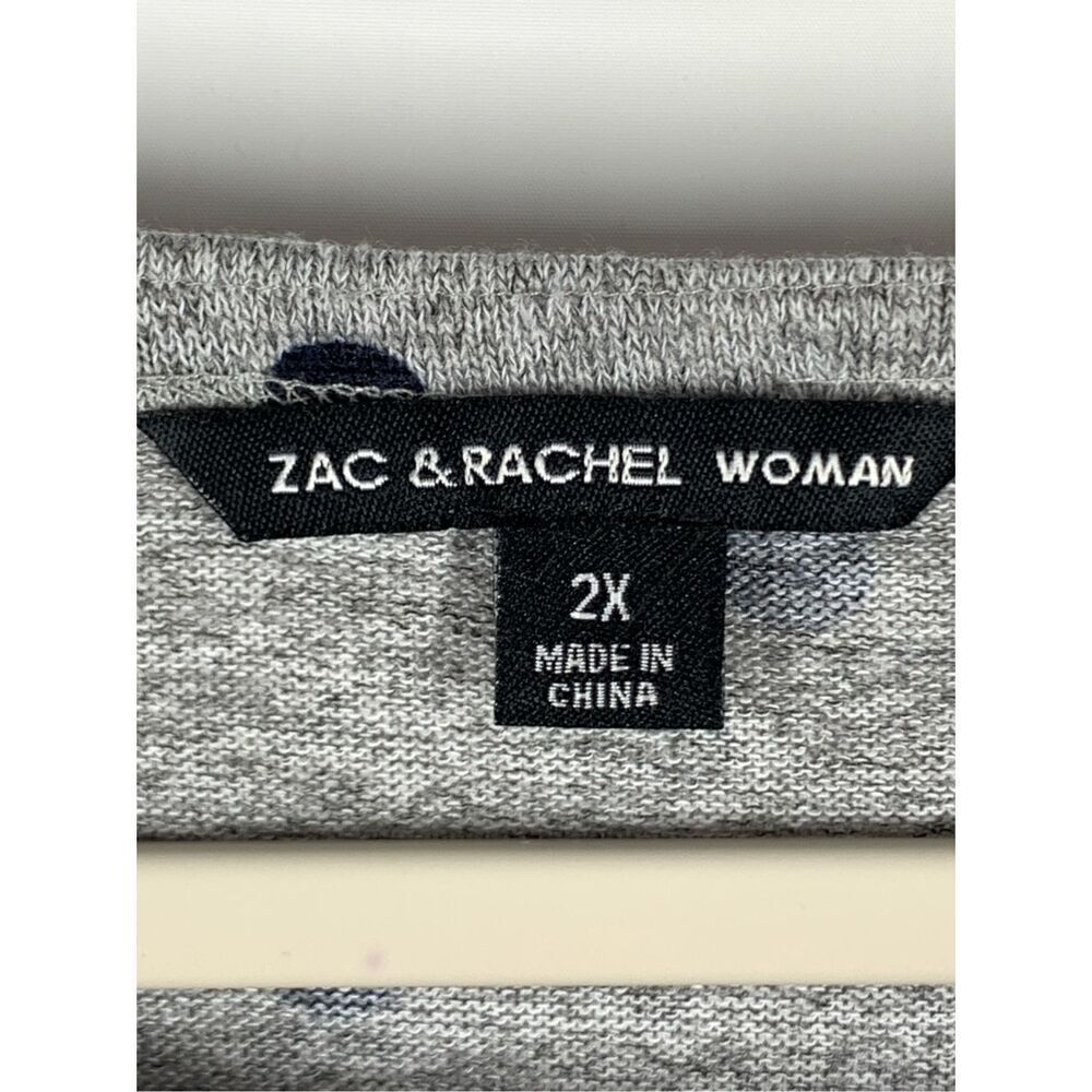 Zac & Rachel Women's Pullover Polka Dots Long Sleeve Top Navy Gray Size 2X - Picture 2 of 6